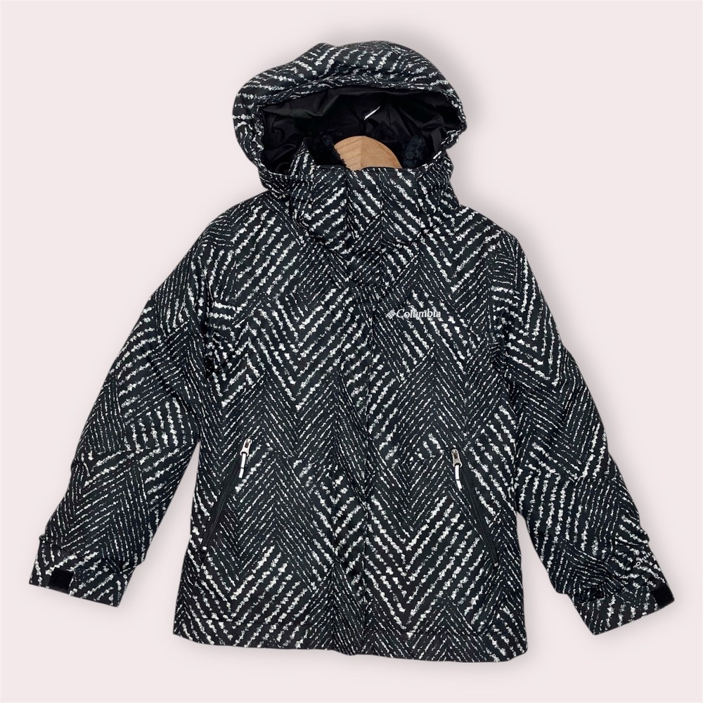 Columbia Bugaboo II Fleece Interchange Jacket Black Herringbone Hooded size 6/6X